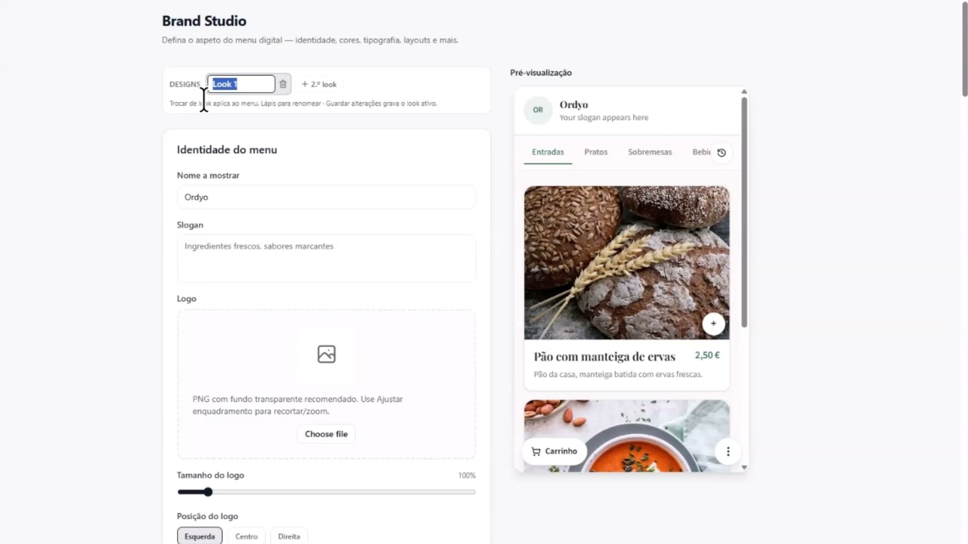 Pré-visualização do Brand Studio Ordyo no dashboard