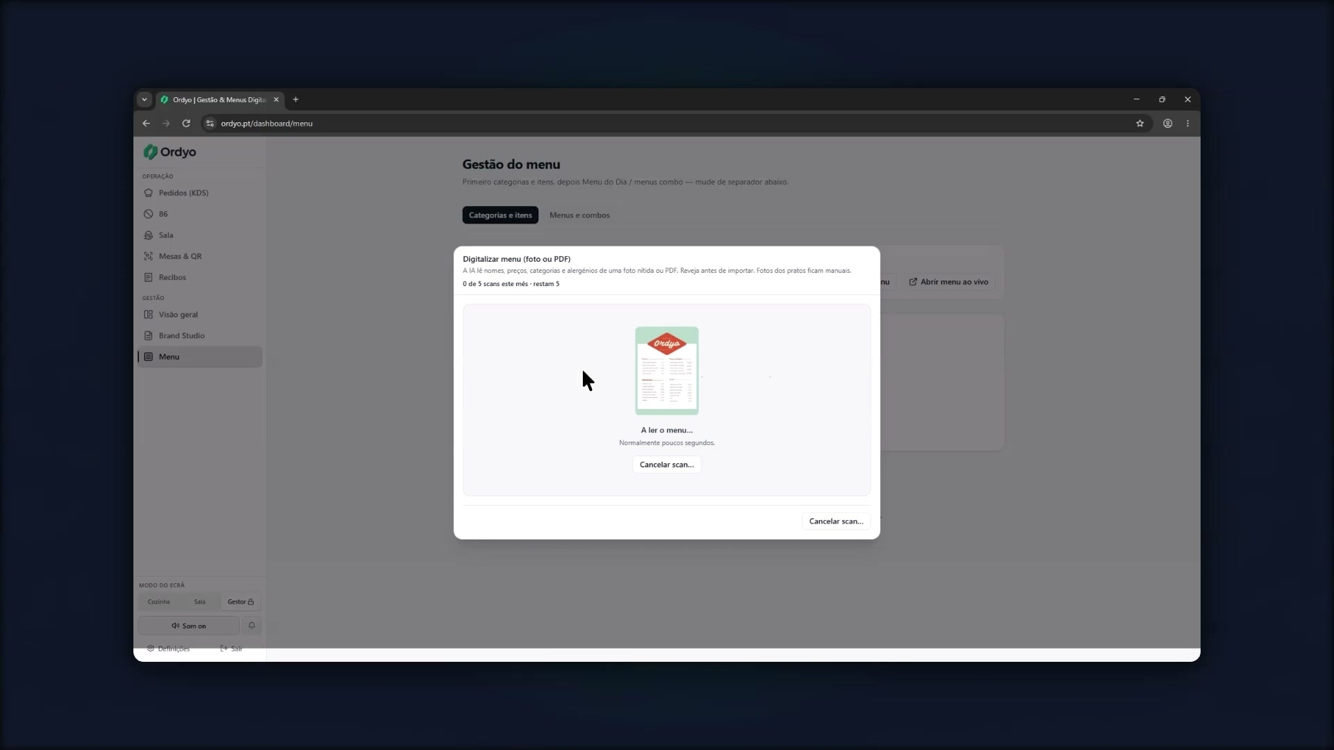Ordyo — digitalizar menu com IA e importar itens